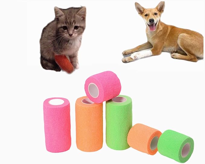 6 Pack 1" x 5 Yards Self Adhesive Bandage Wrap Breathable Cohesive Vet Wrap for Pets, Elastic Self-Adherent Tape for Sports, Wrist, Ankle (Black)