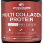 Wholesome Wellness Multi Collagen Protein Powder Hydrolyzed (Type I II III V X) Grass-Fed All-in-One Super Bone Broth + Peptides - Premium Blend of Beef, Chicken, Wild Fish, Eggshell, 58 Servings