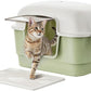 Cat Litter Box with Litter Mat and Scoop,High Wall Enclosed Cat Litter Boxes for Anti-Leakage, Covered Kitty Litter Box with Handle and Buckles for Portability and Privacy, Odor Control (Green)