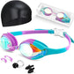 Kids Swim Goggles, Anti-fog and UV Protection with Swim Cap for Age 3-15 Youth Boys Girls Toddler