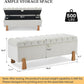 Storage Ottoman Bench for Bedroom Small Spaces 48.6 Inch with Hinged Lid Solid Wood Tapered Legs Tufted Upholstered Fabric for Living Room & Bedroom, Beige