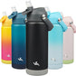 Insulated Water Bottle with Straw Lid,18 oz Stainless Steel Vacuum Metal Bottle with Silicone Handle,Black