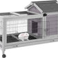 Wooden Rabbit Hutch Indoor and Outdoor, Rabbit Cage with Removable Wire Netting and Leak Proof Tray, Mobile Bunny Cage with Wheels