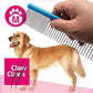 Greyhound Oval Grooming Comb – Aluminum handle, Stainless Steel Teeth Comb for Long-Haired Dogs & Cats, Removes Mats, Tangles, and Loose Fur – Lightweight for Deshedding (Silver/Blue, 9.8")