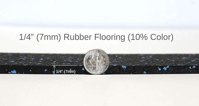 American Floor Mats 1/4in (7mm) Thick 10% Blue 4' x 6' Heavy Duty Rubber Rolls, Protective Exercise Mats, Home Gym Rubber Flooring