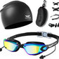 7 in 1 Swim Goggles + Swim Cap for Men Women,No Leak Anti-Fog & UV, Wide Visio HD Mirror PC Lens