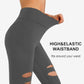 DIBAOLONG Womens High Waist Yoga Pants Cutout Ripped Tummy Control Workout Running Yoga Skinny Leggings
