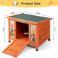COZIWOW 24in Wooden Cat House Outdoor & Indoor Pet Shelter with Foldable Ramp - Weatherproof Rabbit Hutch with Unique Machine-Printed Art Designs for Cat, Rabbit, Guinea Pig (Orange)
