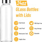 Sursip 24oz Glass Water Bottle Set of 6, Leak Proof Clear glass juice bottle for juicing, Reusable Drinking Bottles with Stainless Steel Lid, Beverage Storage Containers for Refrigerator-BPA Free