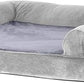 Furhaven Orthopedic Dog Bed for Large Dogs w/ Removable Bolsters & Washable Cover, For Dogs Up to 95 lbs - Faux Fur & Velvet Sofa - Smoke Gray, Jumbo/XL