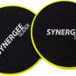 Synergee Core Sliders. Dual Sided Use on Carpet or Hardwood Floors. Abdominal Exercise Equipment