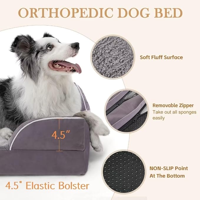 Comfort Expression Large Dog Beds Waterproof Comfy Pet Bed for Dogs Sofa, Orthopedic Foam Dog Beds with Washable Removable Cover & Non-Slip Bottom(Large,Purple)