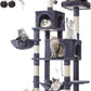 Taoqimiao Cat Tree, 66.2-Inch Cat Tower for Indoor Cats, Plush Multi-Level Cat Condo with 7 Scratching Posts, 2 Perches, 2 Caves, Hammock, 2 Pompoms, Smoky Gray MS013G