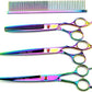 LILYS PET Professional PET Grooming scissors Kit,Coated Titanium,Sharp and Strong Stainless Steel Blade for Dogs Cats Hair Cutting,3 Pieces of Scissors with a Comb and a Case (7.0 inches, Rainbow)