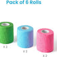 WePet Pet Wrap, Self-Adhesive, Only Sticks to Itself, Non-Woven Tape for Dog Legs, Paws, Wounds, First Aid Cohesive Gauze for Horse, Cat, Bird, Animal, 6 Rolls, 2 Inch, Solid Color B