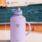 64 oz Water Bottle Insulated with Handle and Carry Pouch, Half Gallon Stainless Steel Water Bottles Mug with Straw Lid Spout Lid,Reusable Metal Tumbler Jug Flask Cup,Keep Cold & Hot,Purple