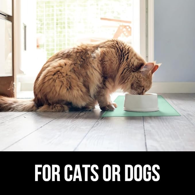 GORILLA GRIP 100% Waterproof Raised Edge BPA Free Silicone Pet Feeding Mat, Dog Cat Food Mats Contain Spills Protects Floors, Placemats for Cats and Dogs Water Bowl, Pets Accessories 28x18 Mint