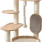 Wooden Cat Tree for Large Cat, 49.6-Inch Tall Cat Tower with Scratching Post for Indoor Cats, Multi-Level Cat Condo with Hand-Woven Cat Bed and Scratching Board Easy to Clean