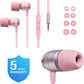 LUDOS Clamor Wired Earbuds in-Ear Headphones, 5 Years Warranty, Earphones with Microphone, Noise Isolating Ear Buds, Memory Foam for iPhone, Samsung, School Students, Kids, Women, Small Ears - Pink