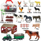 BOLZRA Mini Barn Playset, 66PCS Plastic Animals Figurines and Fence, Farm Figures Farmer Vehicle Toy Truck with Trailer for 3-12 Years Old Kids Boys Girls Toddlers