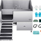 VEVOR Professional 304 Stainless Steel Dog Bathing Station, 61 inch Pet Grooming Tub w/Anti-Slip ramp, Storage Drawer, Cold Hot Faucet Showerhead, for Large & Medium & Small (Left Door, with Drawer)