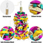 Large Bird Toys, Multi-Color Wooden Block with Bamboo Support Bird Chewing Toy Parrot Cage Bite Toy for Macaws Cokatoos African Grey and Large Medium Parrot Birds