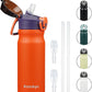 Insulated Water Bottle with Straw and Carry Loop,18 oz Stainless Steel Double Wall Vaccum Metal Water Flask with Leak-proof Lid,Orange