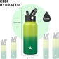 32 oz Insulated Water Bottle Stainless Steel Sport Bottles with 3 Lids,Bamboo Grove