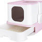RIZZARI Foldable Cat Litter Box,Cat Box with Drawer, Large Capacity Litter Box with Lid, Top Opening Litter Pan for Small to Big Cats (Pink)