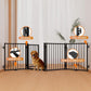 Full Metal Freestanding Dog Gate with Door, 24'' Height Foldable Pet Dog Fence for Indoor & Outdoor, 4 Panels Extra Wide Free Standing SmallDog Gates for Doorways,House,Stairs,Porch,Deck,Yard