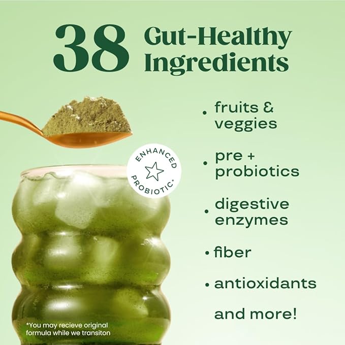 Bloom Nutrition Superfood Greens Powder, Digestive Enzymes with Probiotics and Prebiotics, Gut Health, Bloating Relief for Women, Chlorella, Green Juice Mix with Beet Root Powder, 25 SVG, Peach