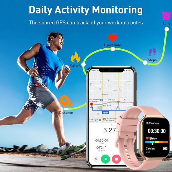 Smart Watch(Answer/Make Call), 1.96" HD Smartwatch for Women, 2025 Fitness Watch with 110+ Sport Modes/Heart Rate/Sleep Monitor/Pedometer, IP68 Waterproof Fitness Activity Tracker for Android iOS Pink