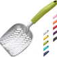 WePet Cat Litter Scoop, Aluminum Alloy Sifter, Kitty Metal Scooper, Deep Shovel with Diagonal Sifting Hole, Long Handle, Kitten Poop Lifter for Litter Box, Large Size, Green Handle