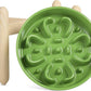 LE TAUCI Ceramic Slow Feeder Dog Bowls Elevated, 3 Cup Raised Bowl with Wooden Stand for Medium Large Breed, Slow Down Eating, Puzzle Dog Food Bowl, Clover Green