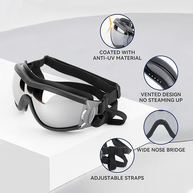 Dog Goggles Dog Sunglasses for Medium to Large Breed Anti-UV Eye Protection with Adjustable Straps- Silver