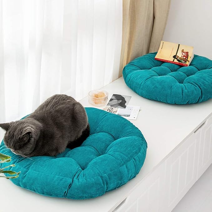 Tiita Floor Pillow Blue Cushion Round Seat Cushion Outdoor Floor Pad Meditation Cushion for Yoga Living Room Sofa Balcony, 22x22 Inch (Blue)