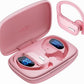 Wireless Sport Earbuds Bluetooth Headphones with Mic 80H Playtime IPX5 Waterproof Ear Buds Deep Bass Earphones Over Ear Headset for Running Gym Workout - Pink