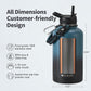 64 oz Insulated Water Bottle with Straw (Cold for 48 Hrs), Half Gallon Stainless Steel Triple Wall Vacuum Sports Water Jug, Leakproof Hydro Cup Flask with Straw Spout Lids & DIY Stickers