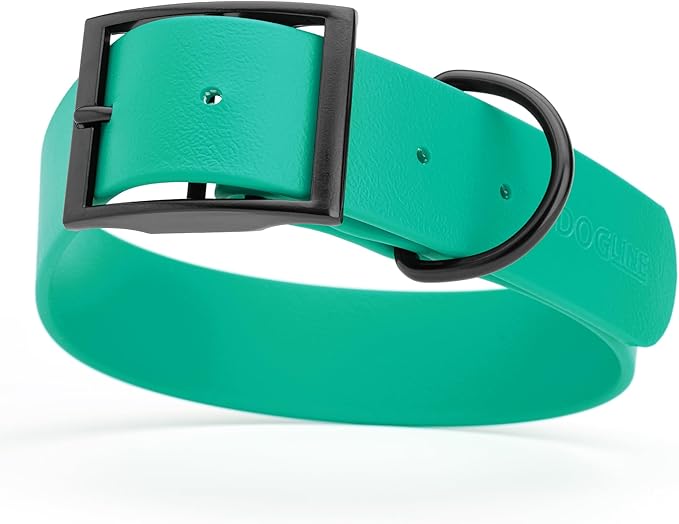 Dogline Biothane Waterproof Dog Collar Strong Coated Nylon Webbing with Black Hardware Odor- Proof for Easy Care Easy to Clean High Performance Fits Small Medium or Large Dogs, Teal