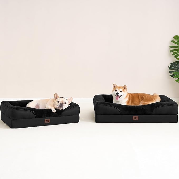 EHEYCIGA Memory Foam Dog Bed for Medium Size, Orthopedic Dog Sofa with Sides and Waterproof Liner, Washable Bolster Pet Couch with Removable Cover, 30x20x6.5 Inch, Black