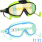 Swim Goggles for Kids 3-15 with Earplugs Large Frame Anti-Fog/UV Swimming Goggles for Boys Girls Toddler 2PCS
