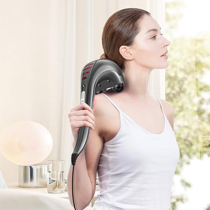 Handheld Neck Back Massager for Pain Relief Deep Tissue, Electric Double Head Percussion Massage MG460 for Shoulder, Leg, Foot, Muscles, Full Body