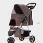 Pet Stroller with 3 Wheels for Small/Medium Pets, Portable Travel Foldable Carrier Jogger for Dog Cat Puppy Kitty, Rear Wheel Breaks, Storage Basket, Visible Mesh with Weather Cover (Coffee)