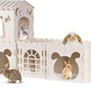 Extra Large Rabbit House, Wooden Bunny House Hideout with 4 Houses and Hay Feeder Indoor, Rabbit Guinea Pig Hideout Multistory Climbing Tower Sturdy Wooden Castle, Small Animal Hideaway Tunnel