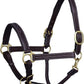 Exion Leather Horse Halter with Fancy Stitching | Black & Brown Padded Halter with Brass Hardware | Quick-Release Snap | Adjustable Leather Halter – Cob, Full, Over, Pony Sizes
