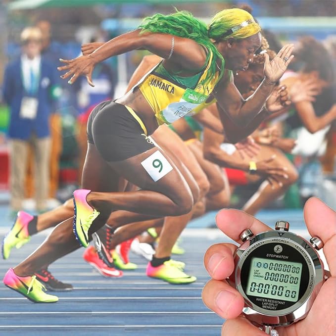 Stopwatch Timer, Digital Stop Watch with 0.01second & 0.001second Timing, Metal 10/100/400 Laps Memory, Rolilink Large dispaly Alarm Clock for Coach Sports Running Marathon