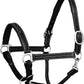 Exion Leather Horse Halter with Fancy Stitching | Black & Brown Padded Halter with Silver Brass Hardware | Quick-Release Snap | Adjustable Leather Halter – Cob, Full, Over, Pony Sizes