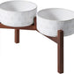 SPUNKYJUNKY Ceramic Dog Bowls Dog Bowl Set with Acacia Wood Stand Raised Dog Bowl Dog Food and Water Bowl for Small Medium Sized Dog (21cm)