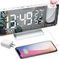 Projection Digital Alarm Clock for Bedrooms, Clock Radio on Ceiling, USB Charger Port, Temperature & Humidity Display, 7.3” Large Mirror LED Display,12/24H,Snooze,Dual Loud Alarm Clock- 4 Dimmer