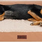 FurHaven Orthopedic Dog Sofa Bed – Memory Foam Couch with Bolsters, Textured Plush & Water-Resistant Cover, Washable Cover, Joint Support - Camel, Jumbo Plus
